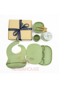 Obrázok pre Martons jedálenská sada silikónová s prísavkou 7-dielna (Olive green)