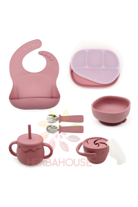 Obrázok pre Martons jedálenská sada silikónová s prísavkou 7-dielna (Dark pink) NEW
