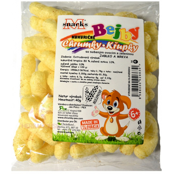 Obrázok pre Bejby- kukuričné chrumky so sušenou mrkvou a so sušeným jablkami 40 g
