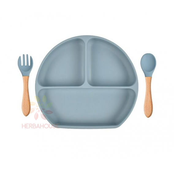 Obrázok pre Martons silikónová jedálenská sada s prísavkou 3 dielna (Dusty blue)