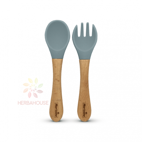 Obrázok pre Martons Detský príbor lyžička a vidlička s drevenými rukoväťami (Light Blue) 2 ks