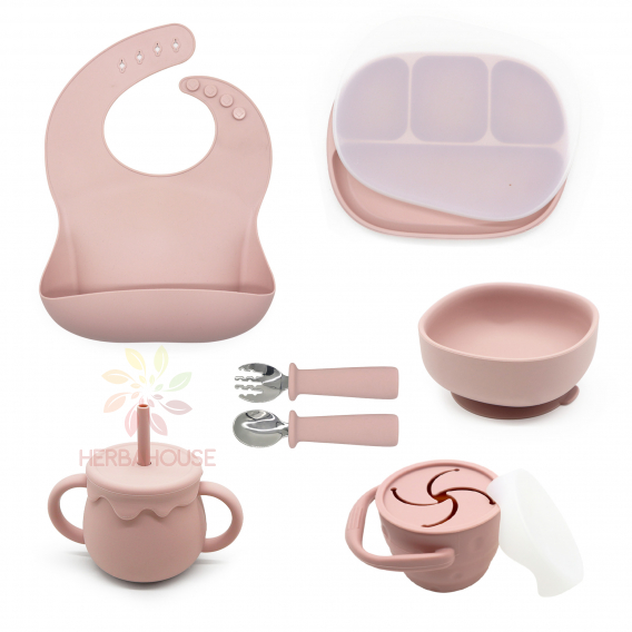 Obrázok pre Martons jedálenská sada silikónová s prísavkou 7-dielna (Rose pink) NEW