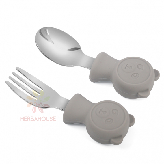 Obrázok pre Martons Detský príbor - lyžička a vidlička kovová BEAR 2ks, Light Beige