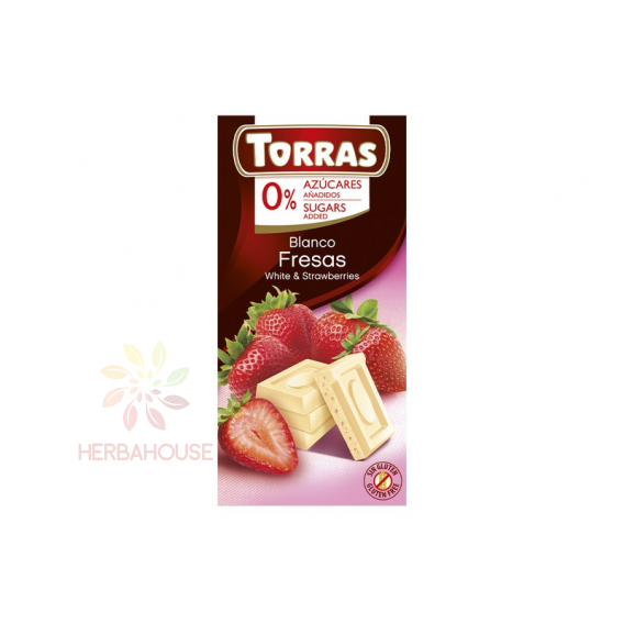 Obrázok pre Torras Bezlepková biela čokoláda s jahodou bez pridaného cukru (75g)