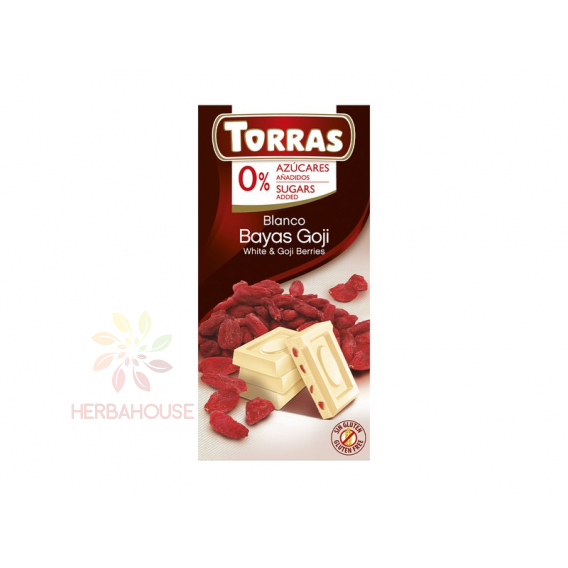 Obrázok pre Torras Bezlepková biela čokoláda s goji bez pridaného cukru (75g)
